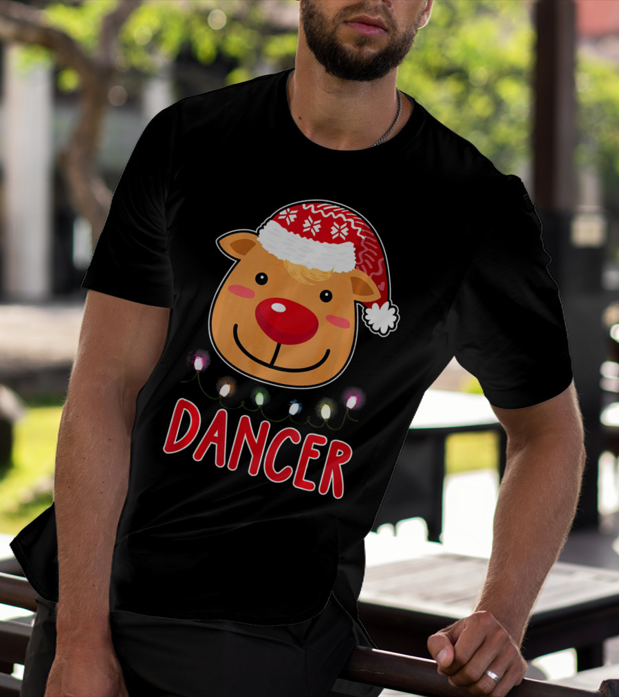 Dancer Reindeer Christmas Lights Santa Hat T-Shirt