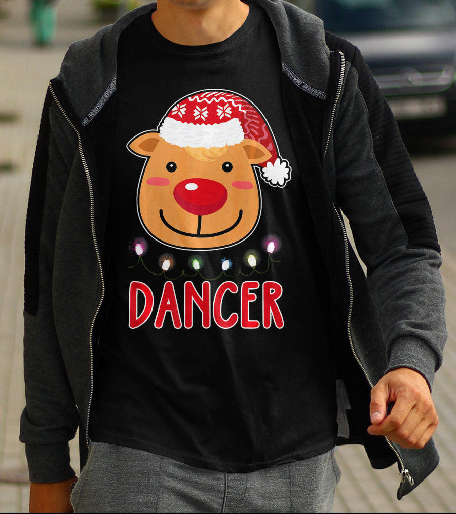 Dancer Reindeer Christmas Lights Santa Hat T-Shirt