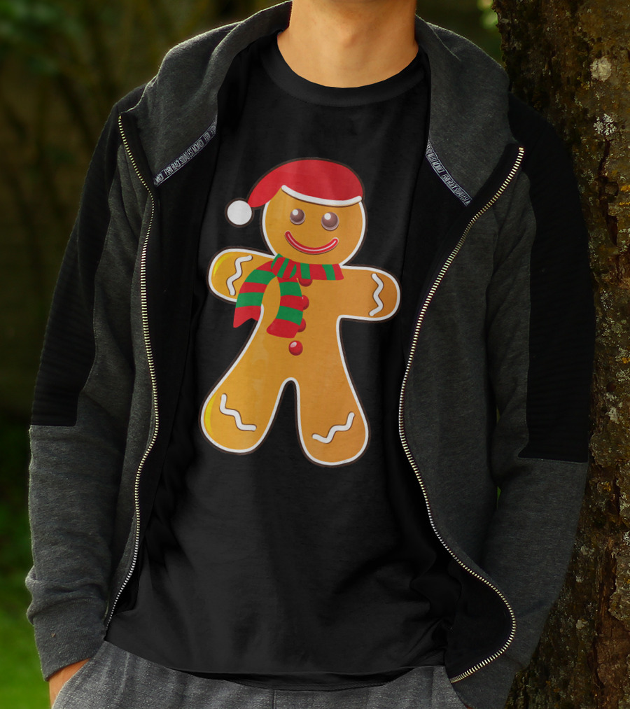 Santa Gingerbread Cookie With Christmas Hat And Scarf T-Shirt