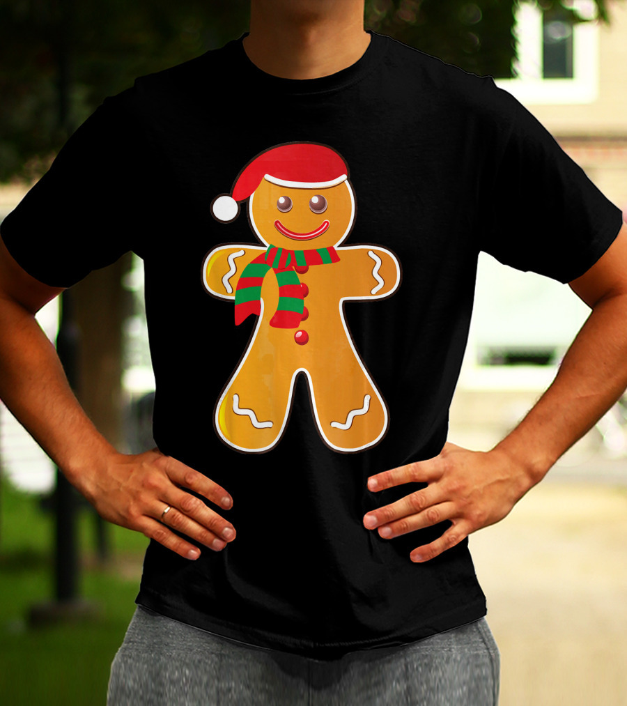 Santa Gingerbread Cookie With Christmas Hat And Scarf T-Shirt