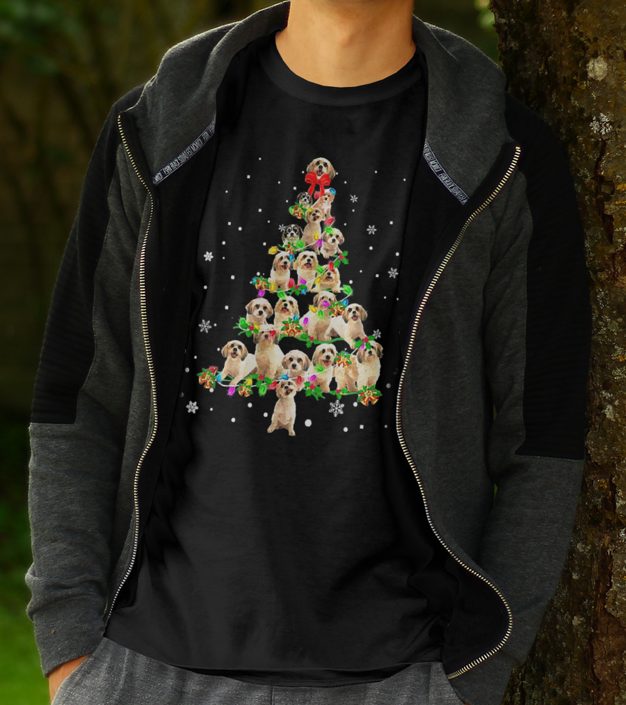 Cute Cavachon Dog Christmas Tree With Snowflakes And Bow T-Shirt