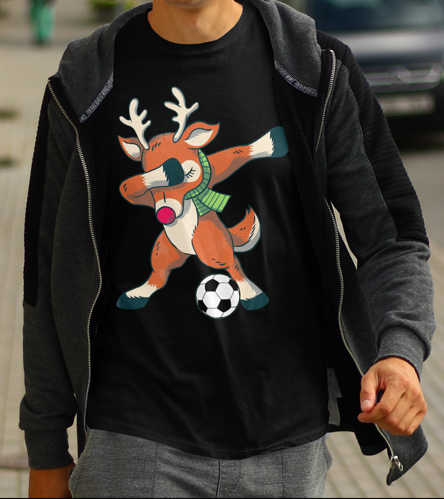 Dabbing Reindeer Soccer Christmas Fun T-Shirt