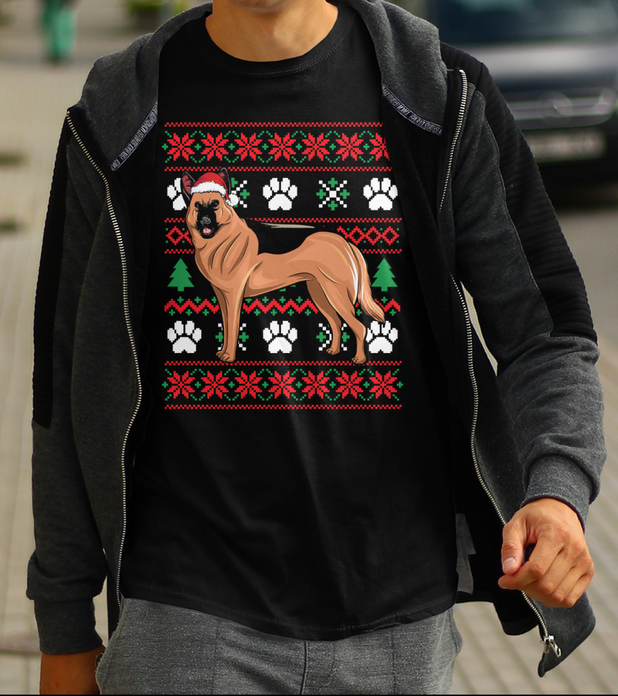 Australian Cattle Dog Christmas Santa Hat Festive Paws And Snowflakes T-Shirt