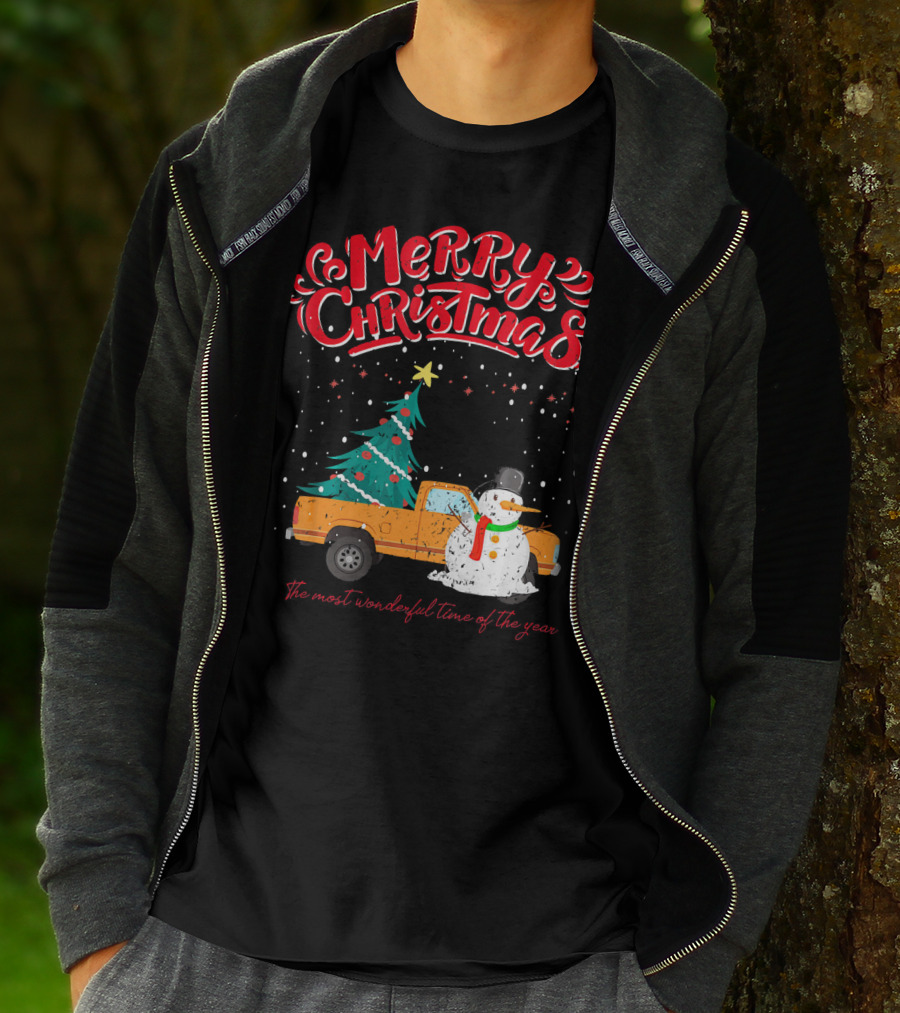 Merry Christmas Santa Truck Family The Most Wonderful Time Of The Year T-Shirt