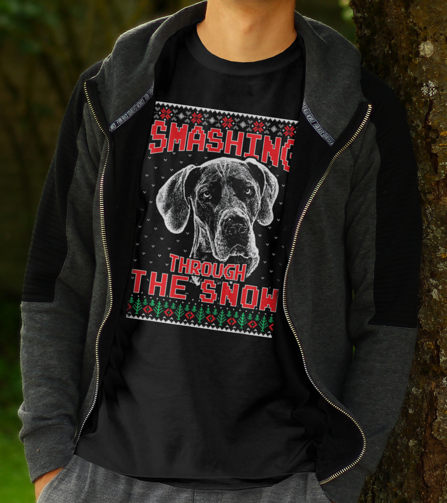 Smashing Through The Snow Great Dane Ugly Christmas T-Shirt