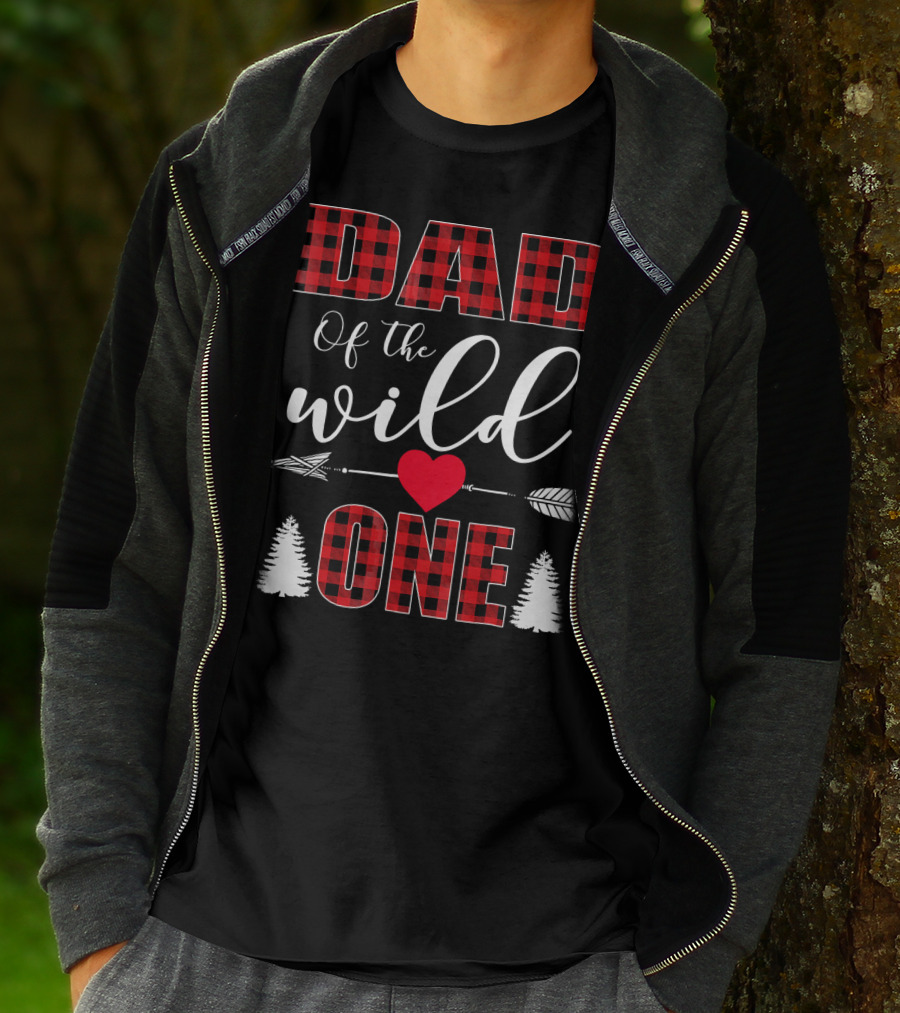 Dad Of The Wild One Plaid 1st Birthday Arrow Heart Trees T-Shirt