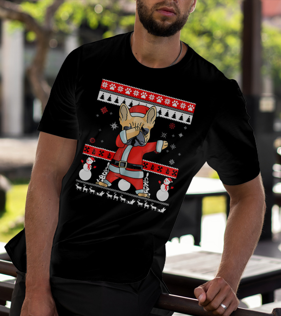French Bulldog Christmas Frenchie Santa Dabbing Ugly T-Shirt