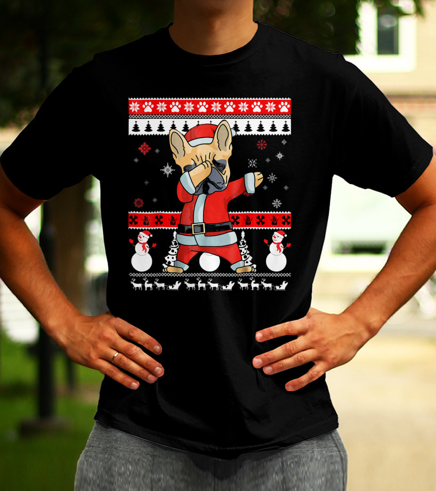 French Bulldog Christmas Frenchie Santa Dabbing Ugly T-Shirt