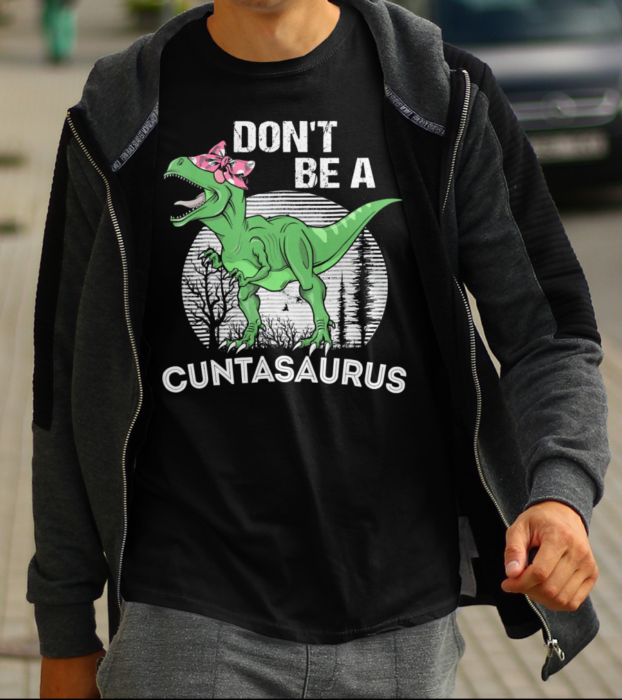 DON'T BE A CUNTASAURUS Dinosaur With Pink Bow In Moonlit Forest T-Shirt