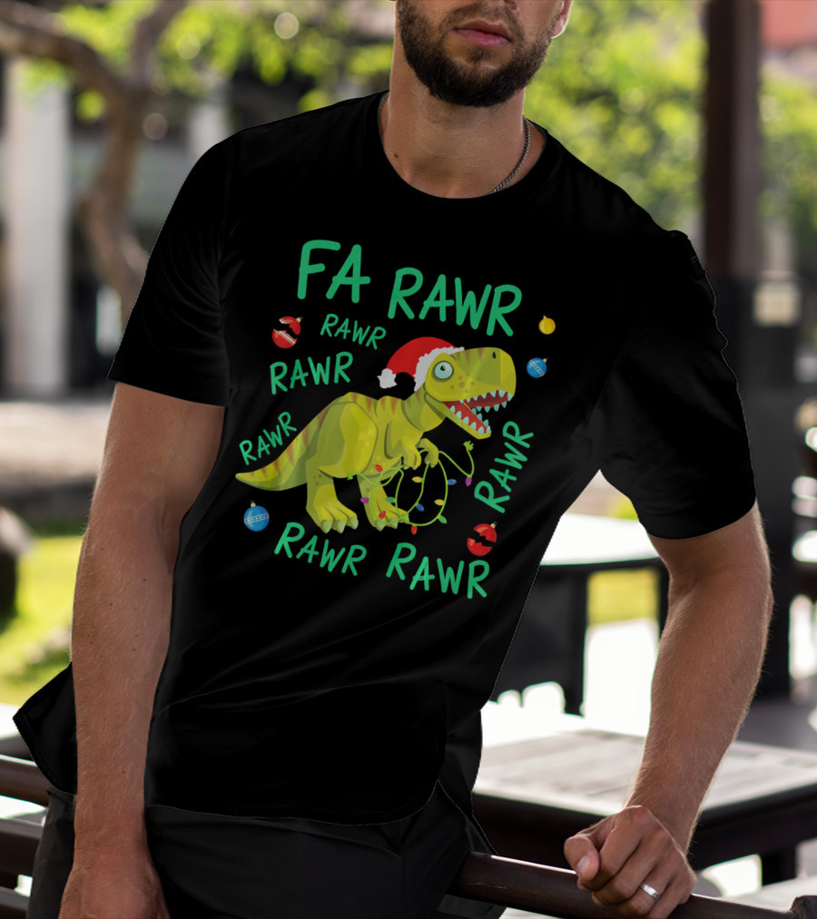 FA RAWR RAWR RAWR Tyrannosaurus Rex Santa Hat Christmas Ornaments T-Shirt