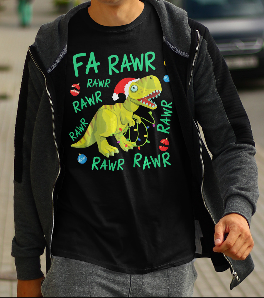 FA RAWR RAWR RAWR Tyrannosaurus Rex Santa Hat Christmas Ornaments T-Shirt