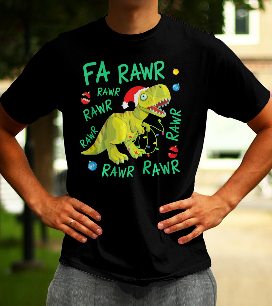 FA RAWR RAWR RAWR Tyrannosaurus Rex Santa Hat Christmas Ornaments T-Shirt
