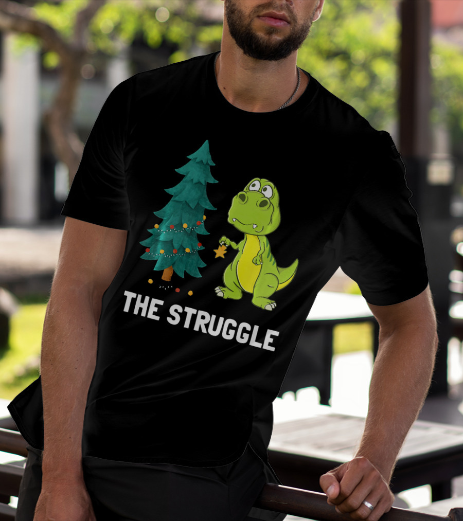 The Struggle T Rex Christmas Tree Ornament Dilemma T-Shirt