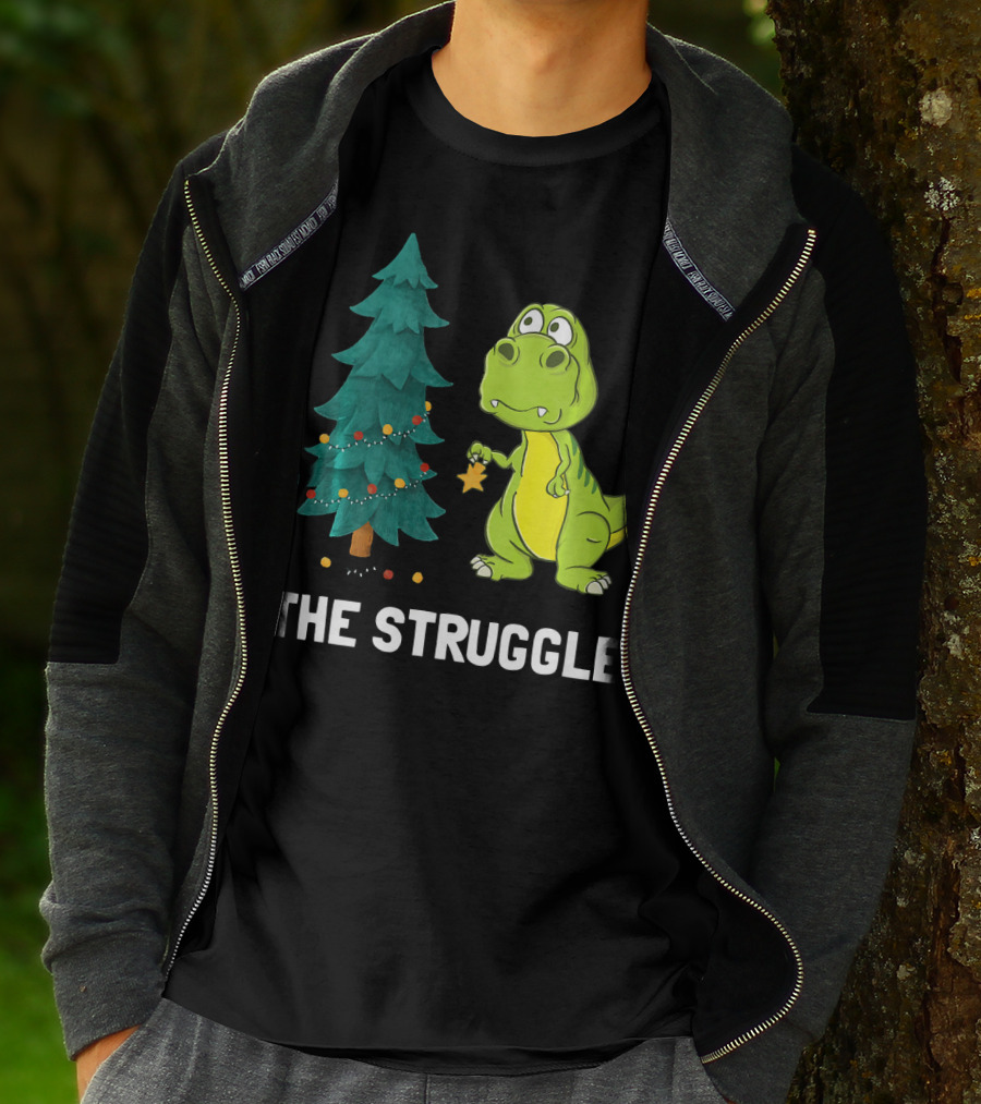 The Struggle T Rex Christmas Tree Ornament Dilemma T-Shirt