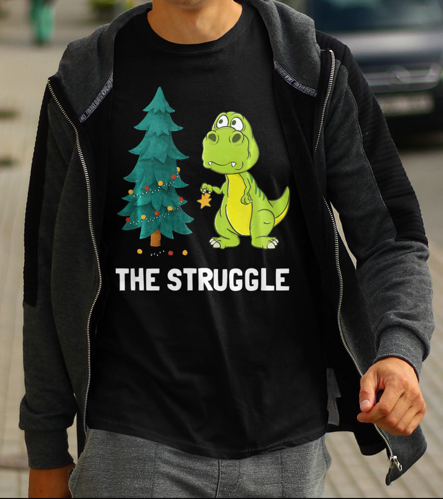 The Struggle T Rex Christmas Tree Ornament Dilemma T-Shirt