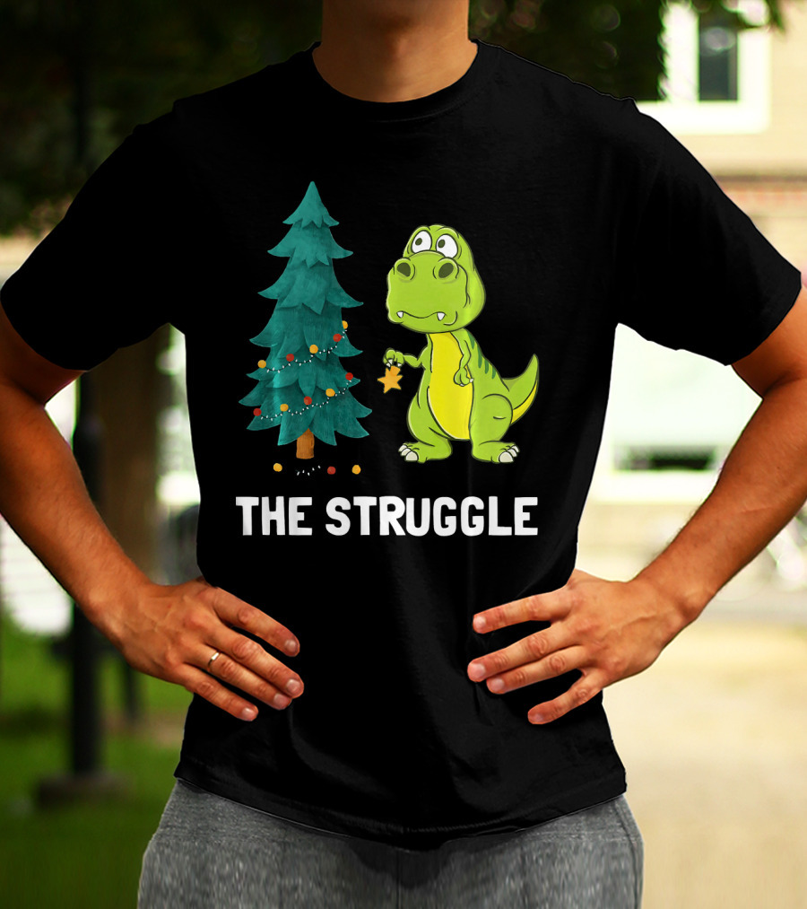 The Struggle T Rex Christmas Tree Ornament Dilemma T-Shirt