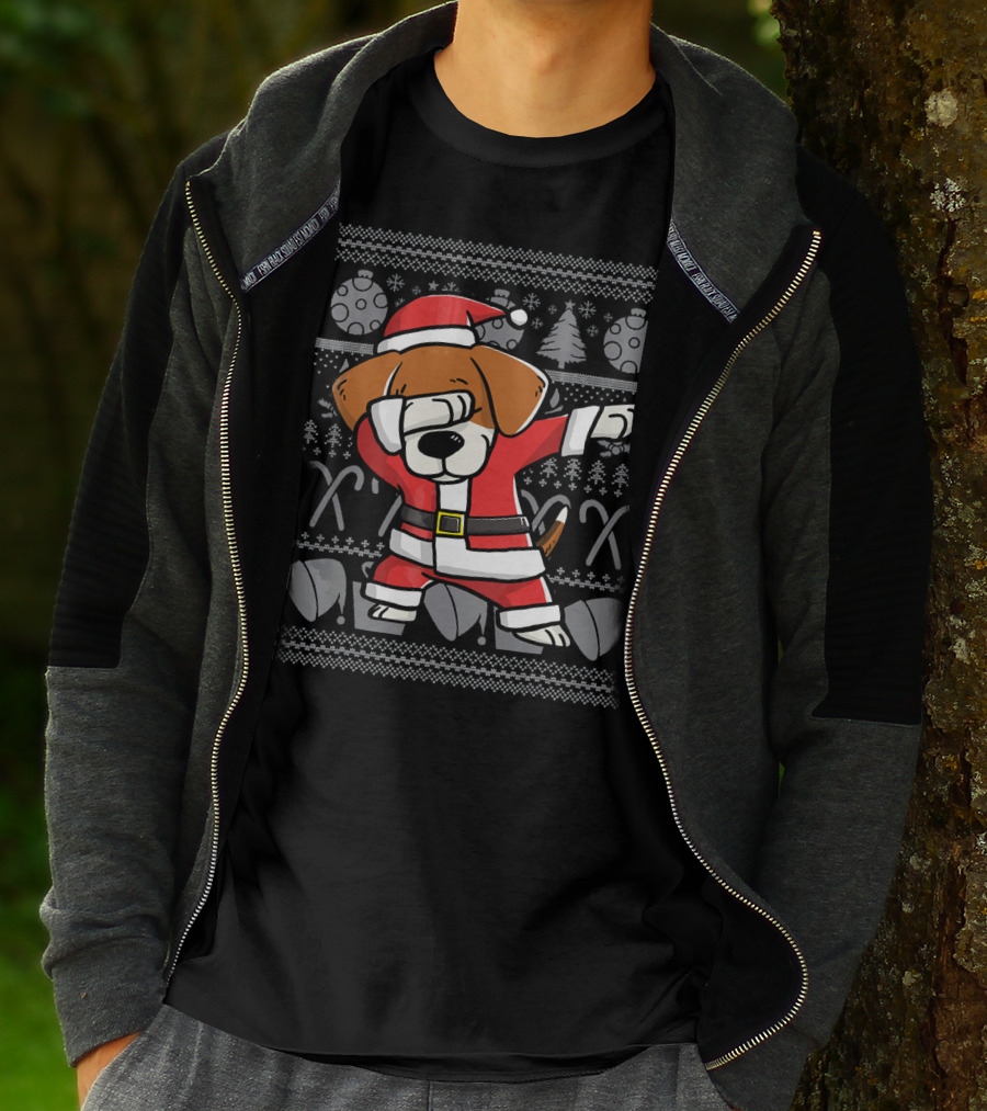 Dabbing Beagle Dog In Santa Claus Costume Christmas T-Shirt