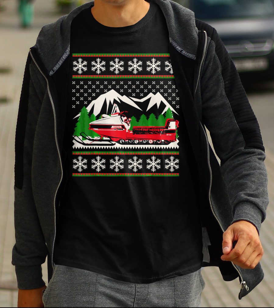 Vintage Snowmobile Ugly Christmas T-Shirt