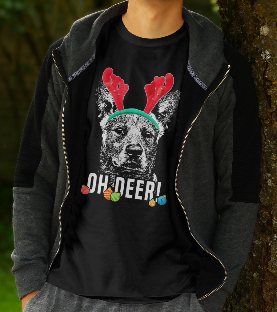 Oh Deer Funny Australian Cattle Dog Antlers Holiday T-Shirt