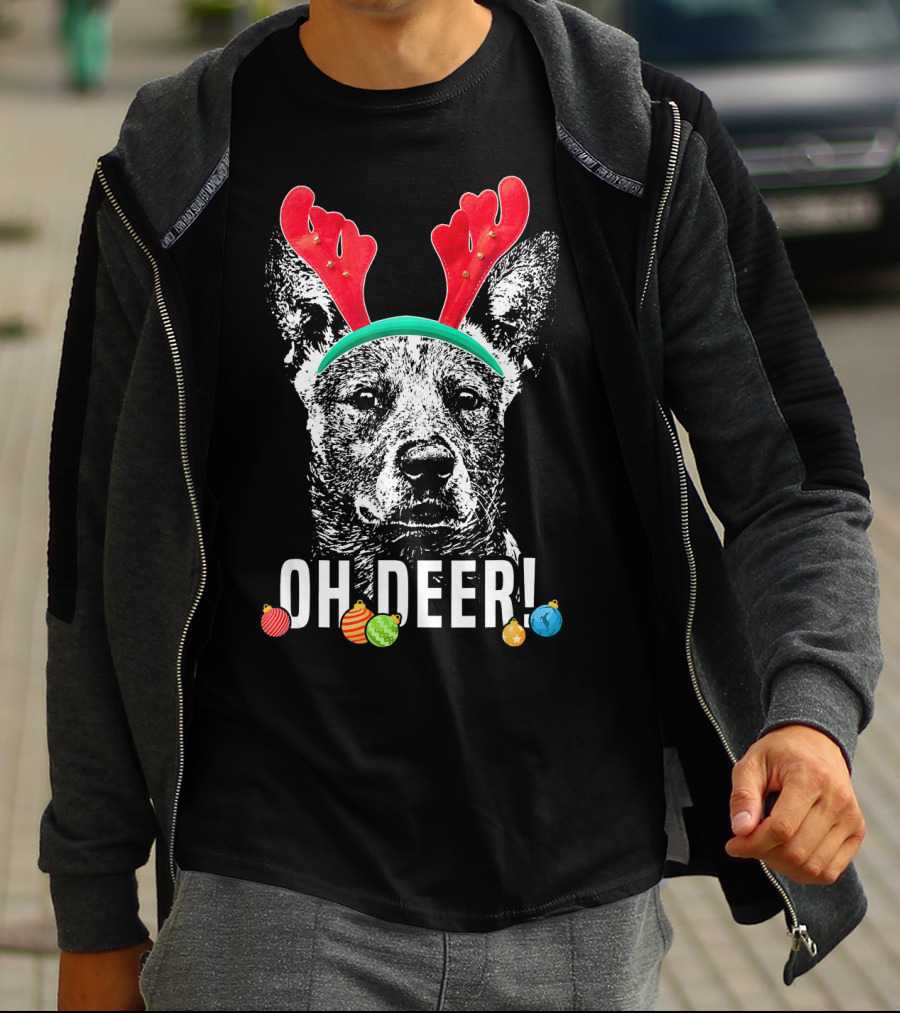 Oh Deer Funny Australian Cattle Dog Antlers Holiday T-Shirt