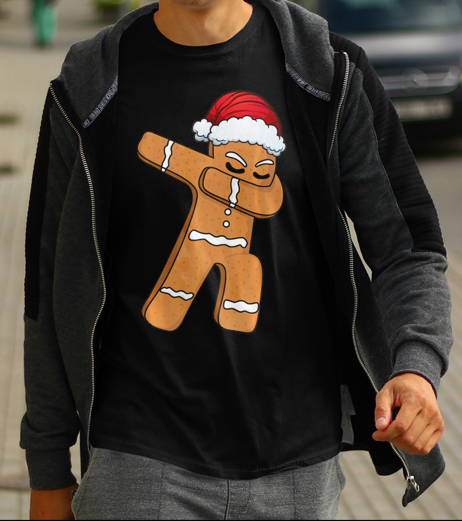 Dabbing Gingerbread Man With Santa Hat Holiday Fun T-Shirt