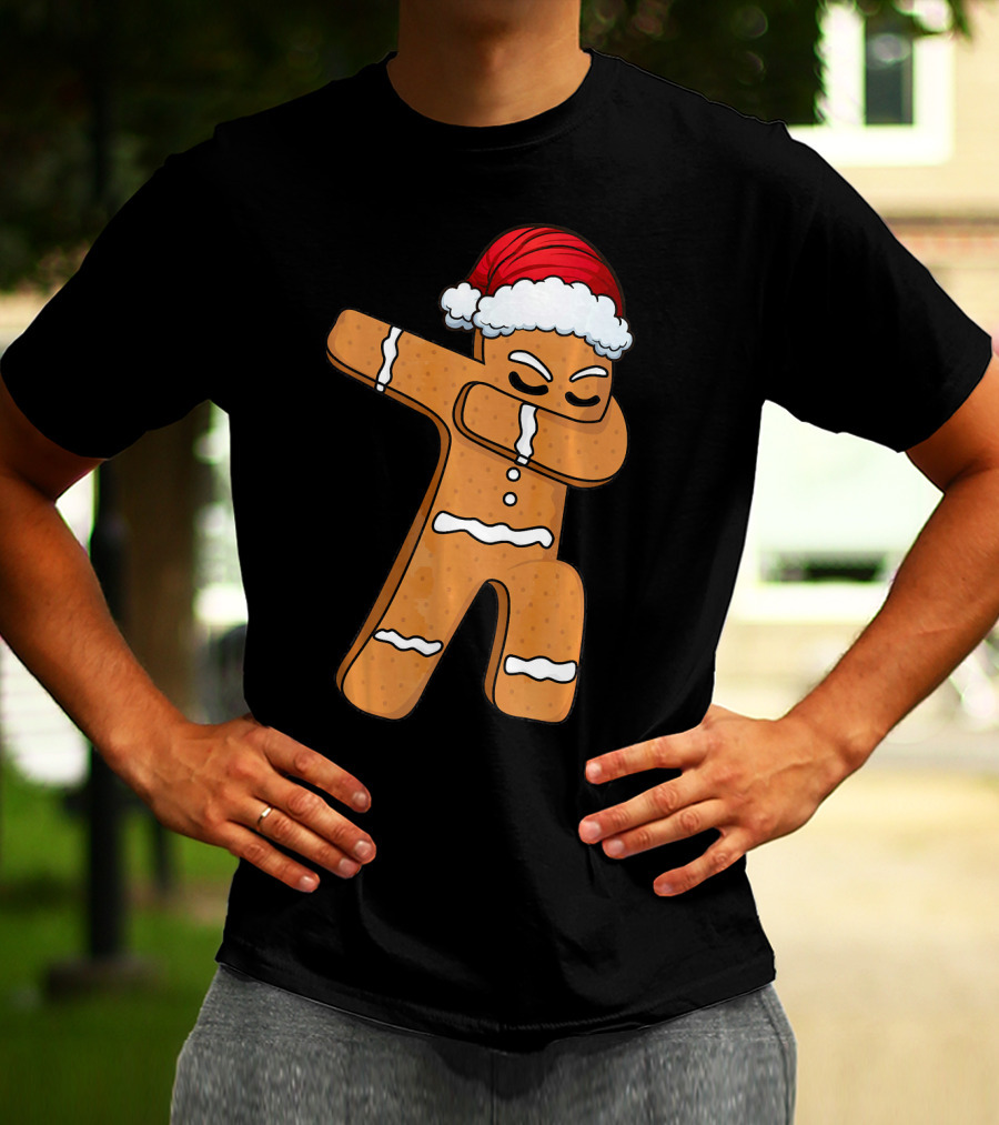 Dabbing Gingerbread Man With Santa Hat Holiday Fun T-Shirt