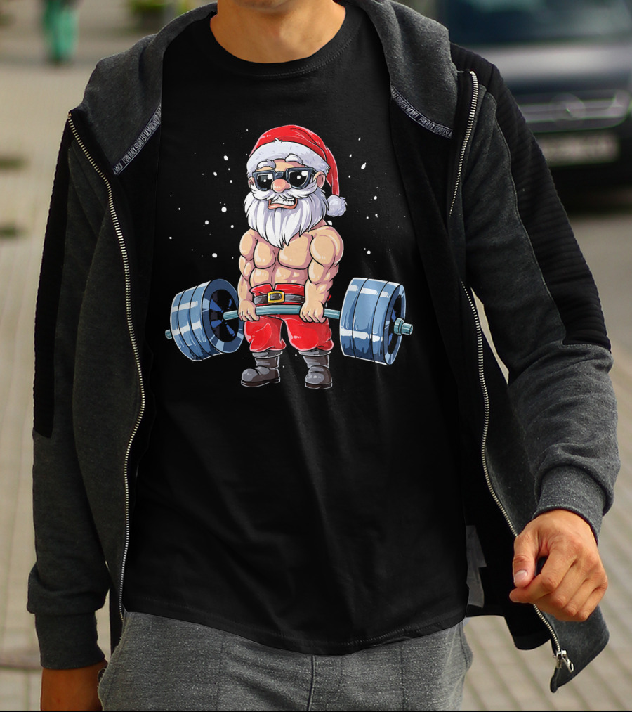 Muscular Santa Deadlift Fitness Christmas T-Shirt