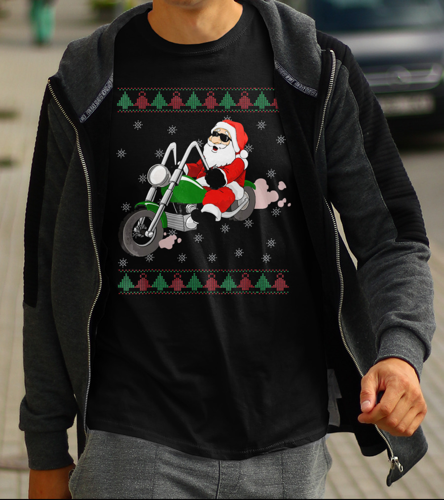 Funny Santa Claus Riding Motorcycle Christmas T-Shirt