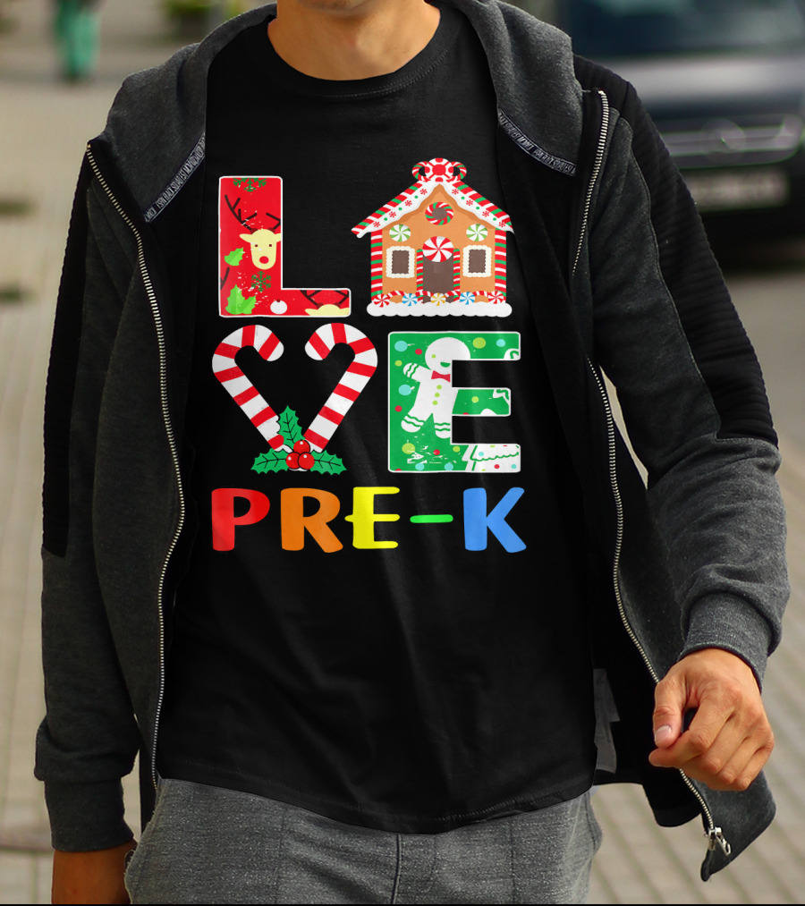 LOVE Candy Cane Reindeer Gingerbread PRE-K T-Shirt