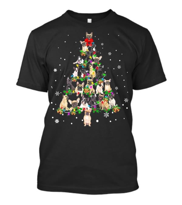 Cute Frenchies Dog Christmas Tree Snowflakes Bright Decorations T-Shirt