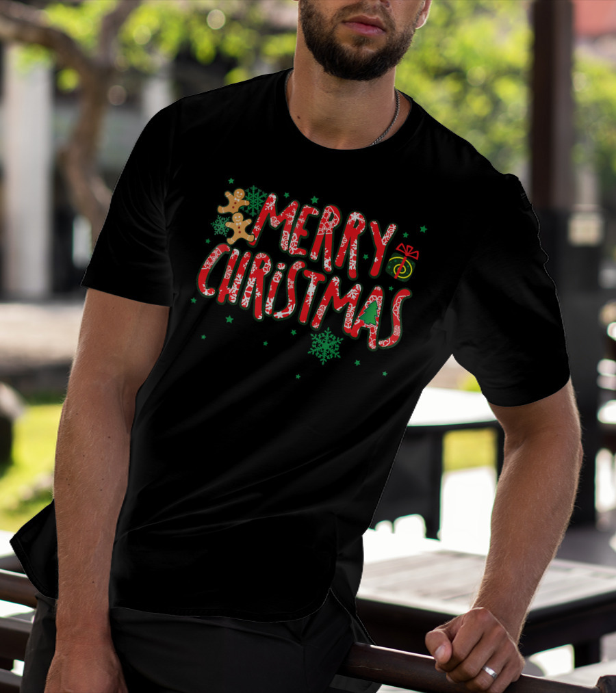 Merry Christmas Gingerbread Candy Cane Holiday Snowflakes Gifts T-Shirt