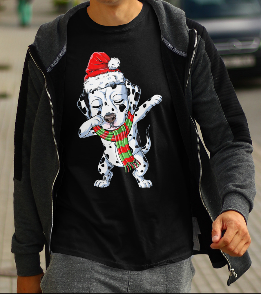 Dabbing Dalmatian Puppy In Santa Hat And Festive Scarf T-Shirt