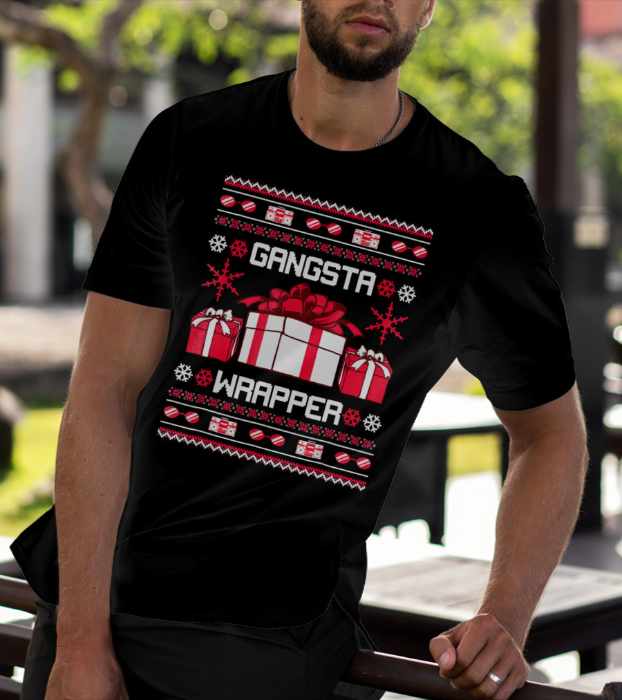 Gangsta Wrapper Christmas Presents And Boomboxes Ugly T-Shirt