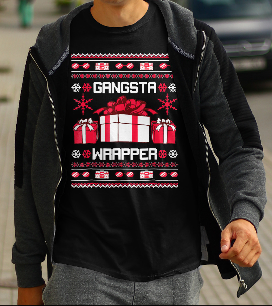 Gangsta Wrapper Christmas Presents And Boomboxes Ugly T-Shirt