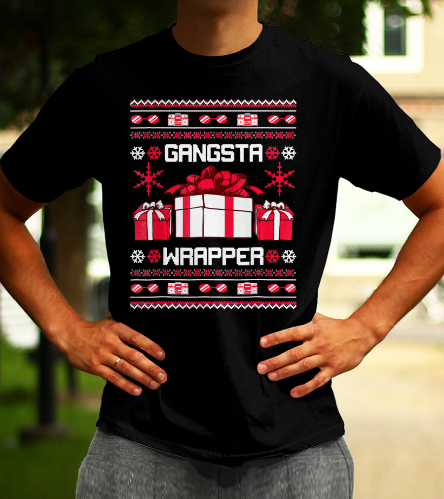 Gangsta Wrapper Christmas Presents And Boomboxes Ugly T-Shirt