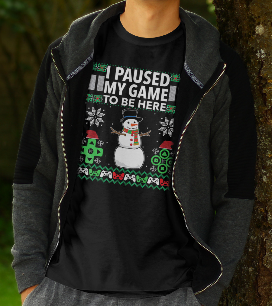 I Paused My Game To Be Here Snowman Video Game Controller Christmas T-Shirt