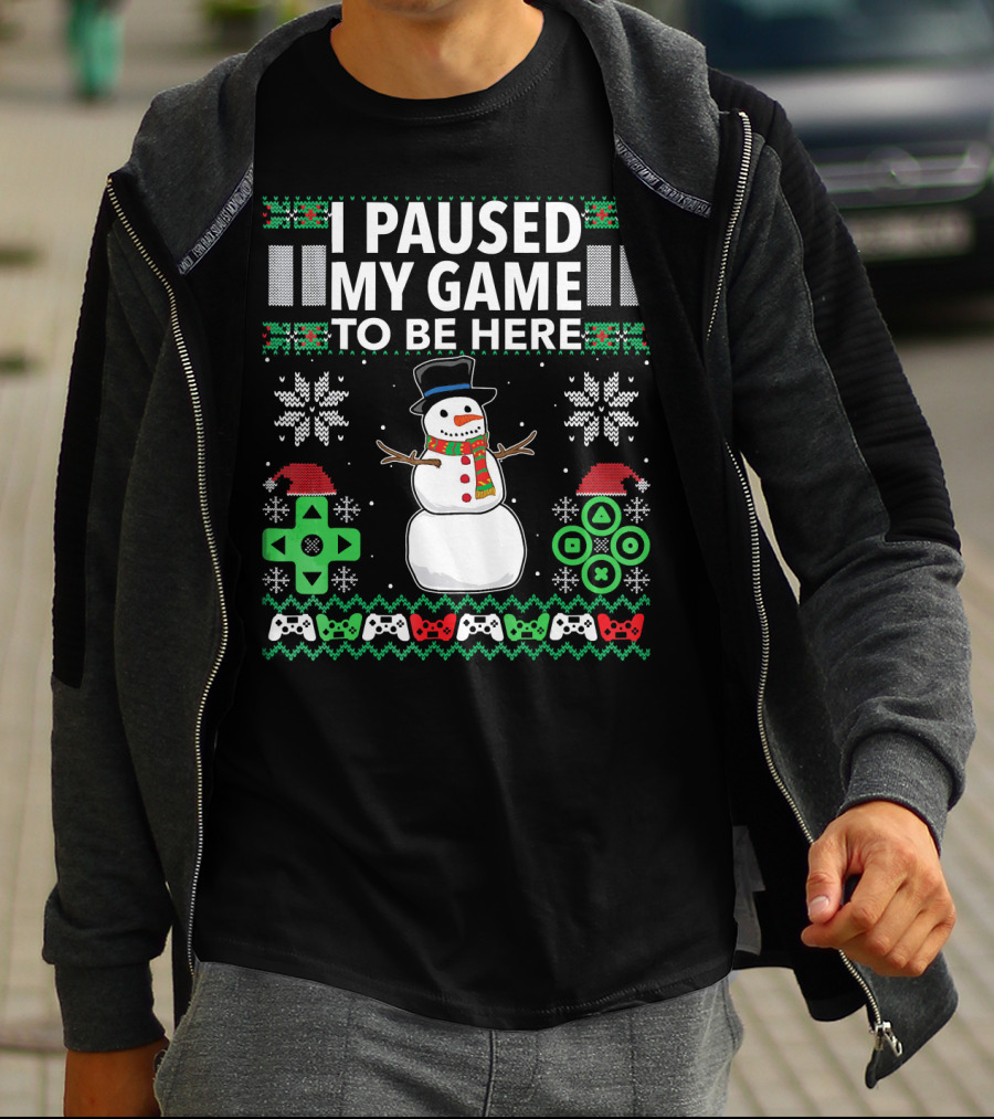 I Paused My Game To Be Here Snowman Video Game Controller Christmas T-Shirt