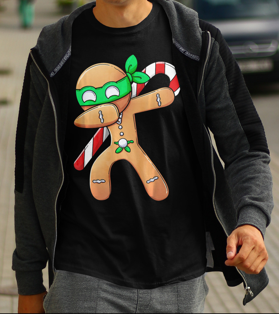 Christmas Boys Dabbing Gingerbread Ninja Candy Cane T-Shirt