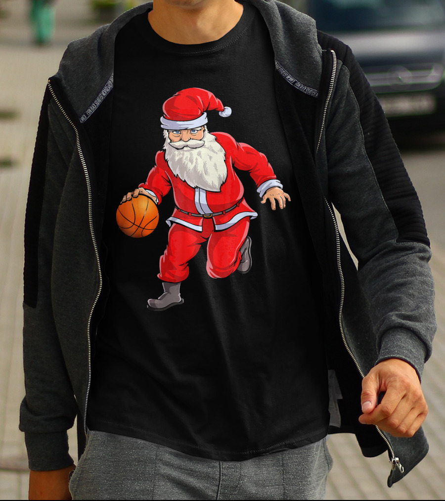 Santa Claus Basketball Dribble Christmas T-Shirt