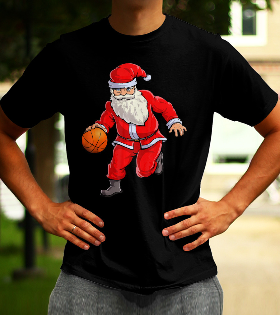 Santa Claus Basketball Dribble Christmas T-Shirt