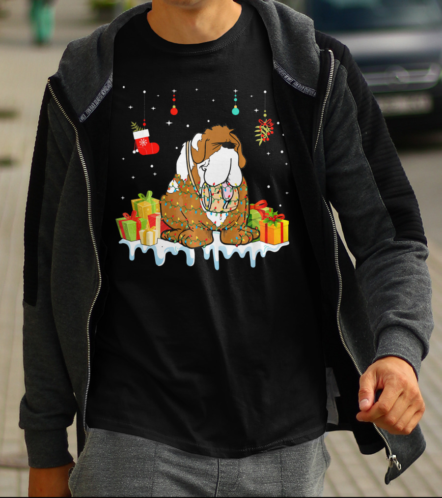 Christmas Bernard Dog With Presents And Festive Decorations T-Shirt