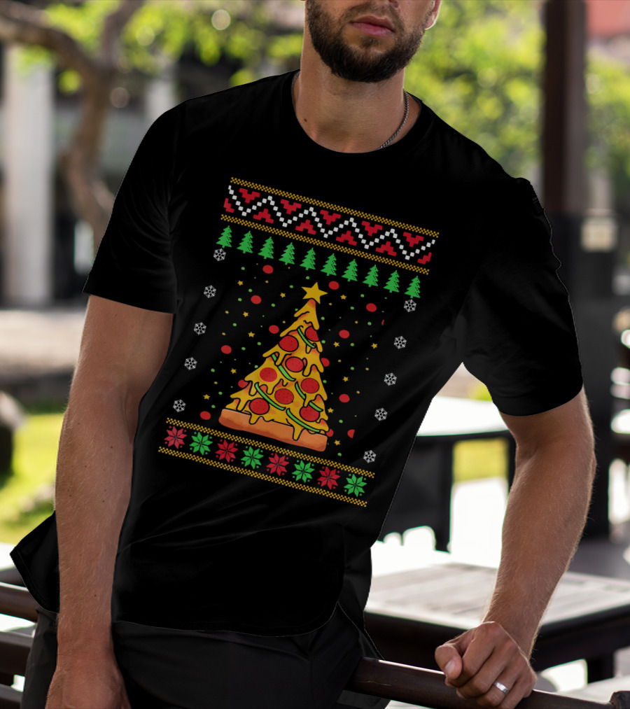 Pizza Ugly Christmas Xmas Tree Pepperoni Cheese Holiday T-Shirt