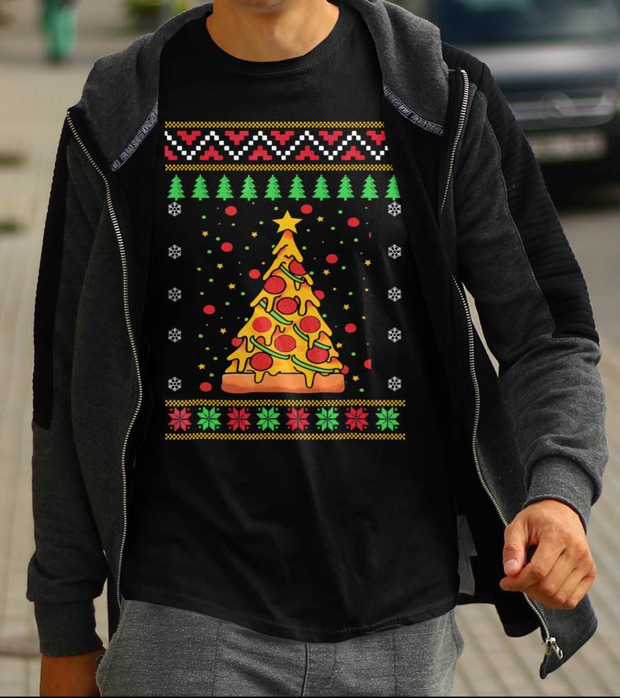 Pizza Ugly Christmas Xmas Tree Pepperoni Cheese Holiday T-Shirt