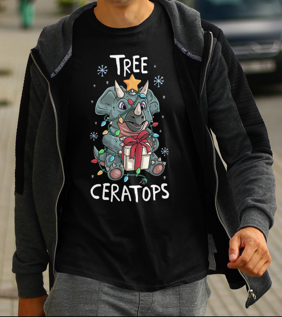 Tree Ceratops Cute Triceratops Dinosaur Christmas Lights T-Shirt