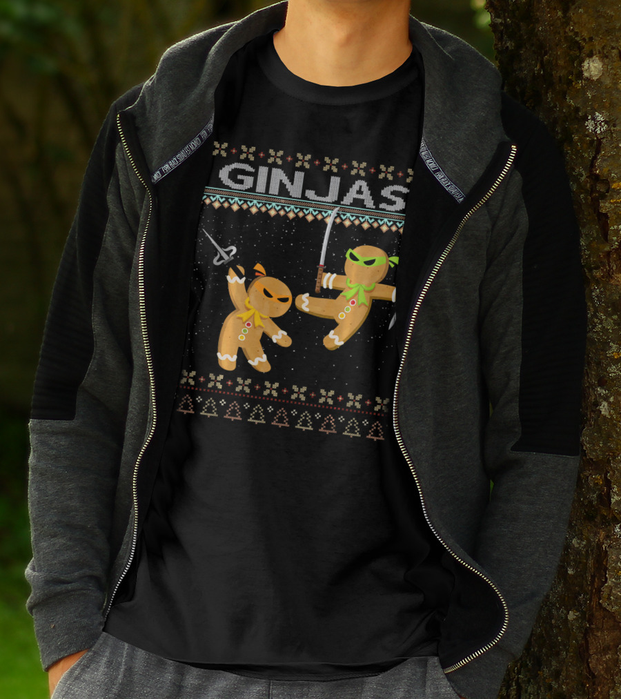 Ginjas Gingerbread Ninjas Funny Ugly Christmas T-Shirt