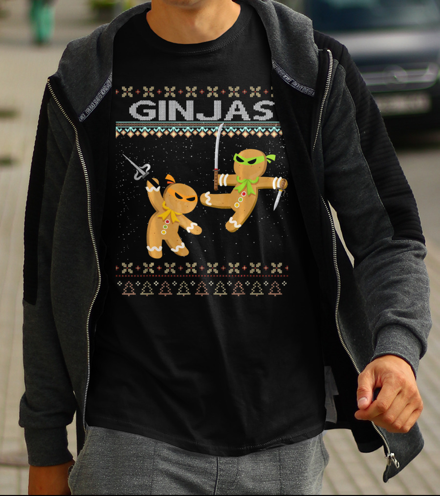Ginjas Gingerbread Ninjas Funny Ugly Christmas T-Shirt