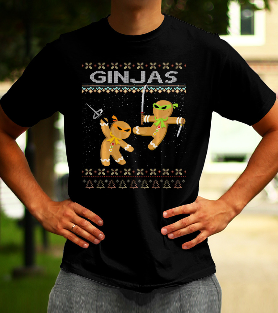 Ginjas Gingerbread Ninjas Funny Ugly Christmas T-Shirt