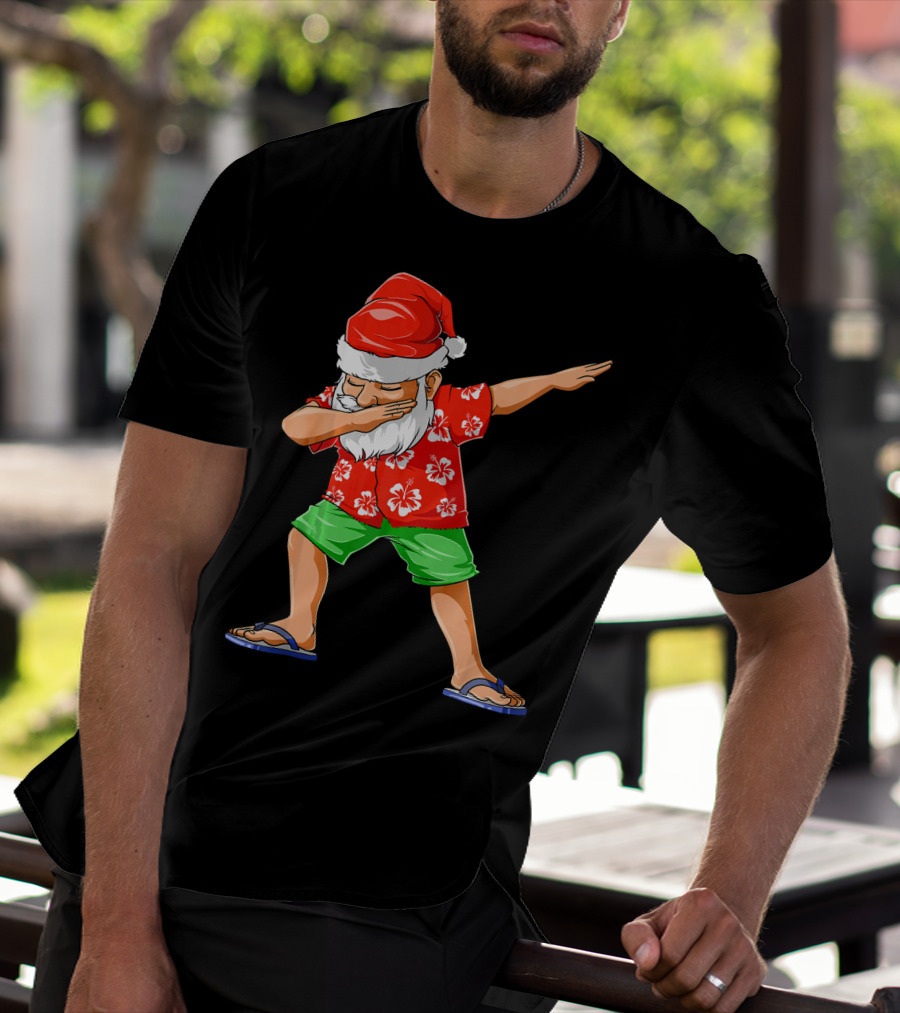 Dabbing Santa In Hawaiian Shirt And Sandals Christmas In July Party T-Shirt