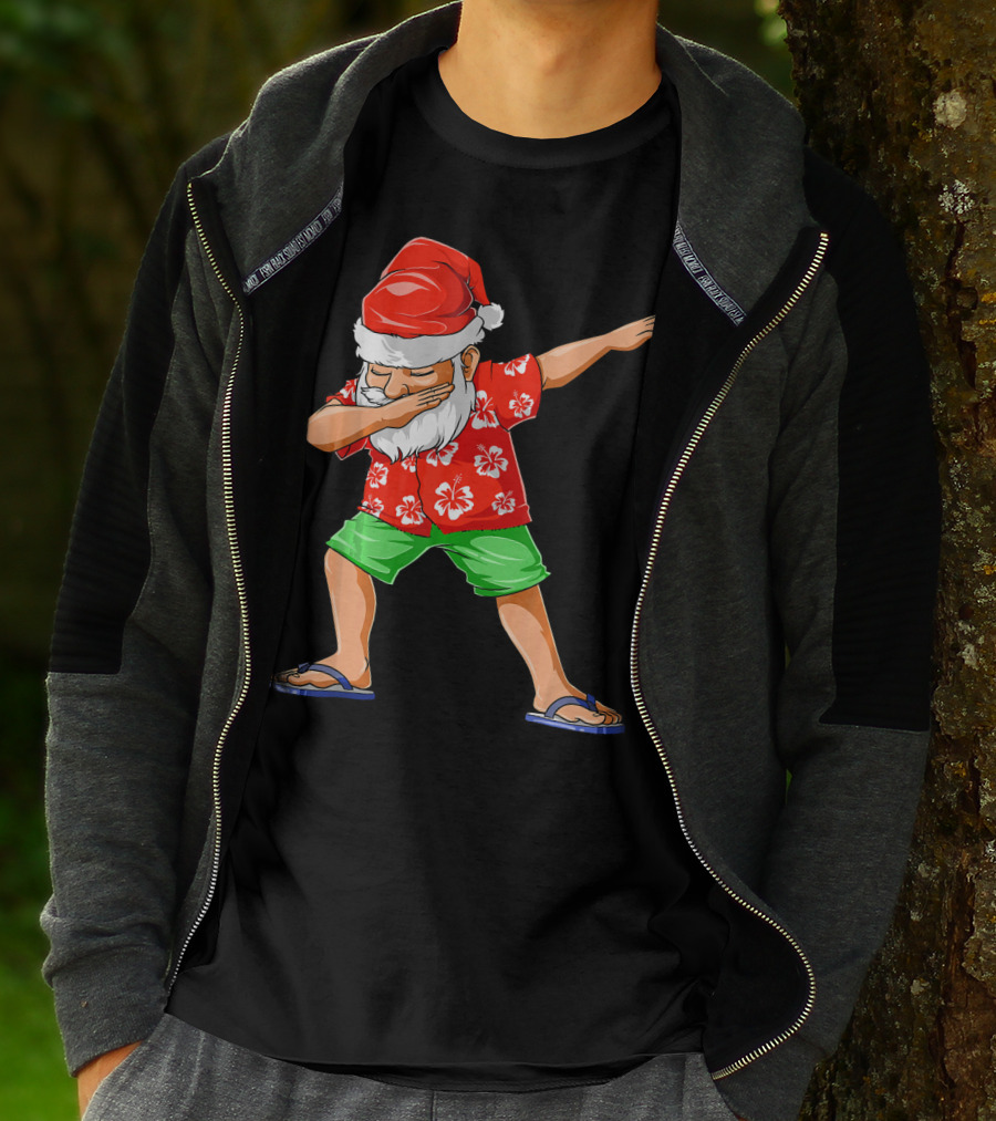 Dabbing Santa In Hawaiian Shirt And Sandals Christmas In July Party T-Shirt