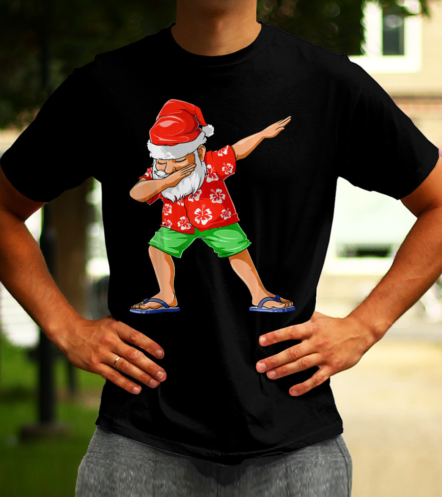 Dabbing Santa In Hawaiian Shirt And Sandals Christmas In July Party T-Shirt
